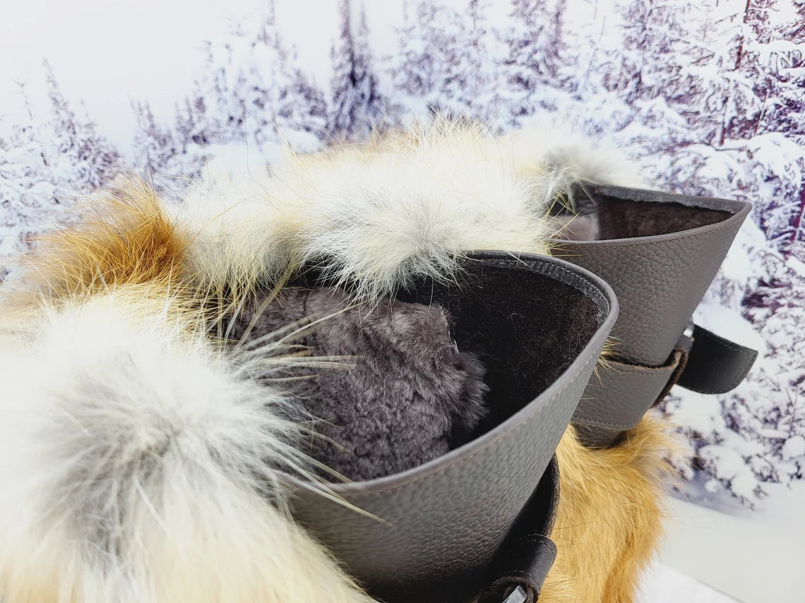 High fox fur long boots, womens genuine red fox fur boots, Furry snow boots