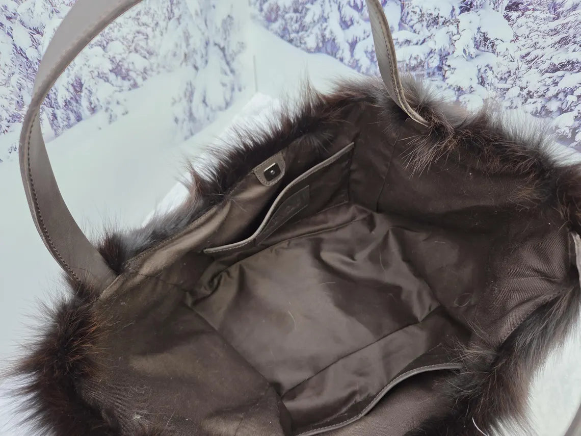 Real red fox fur shopping bag Women genuine fur purse