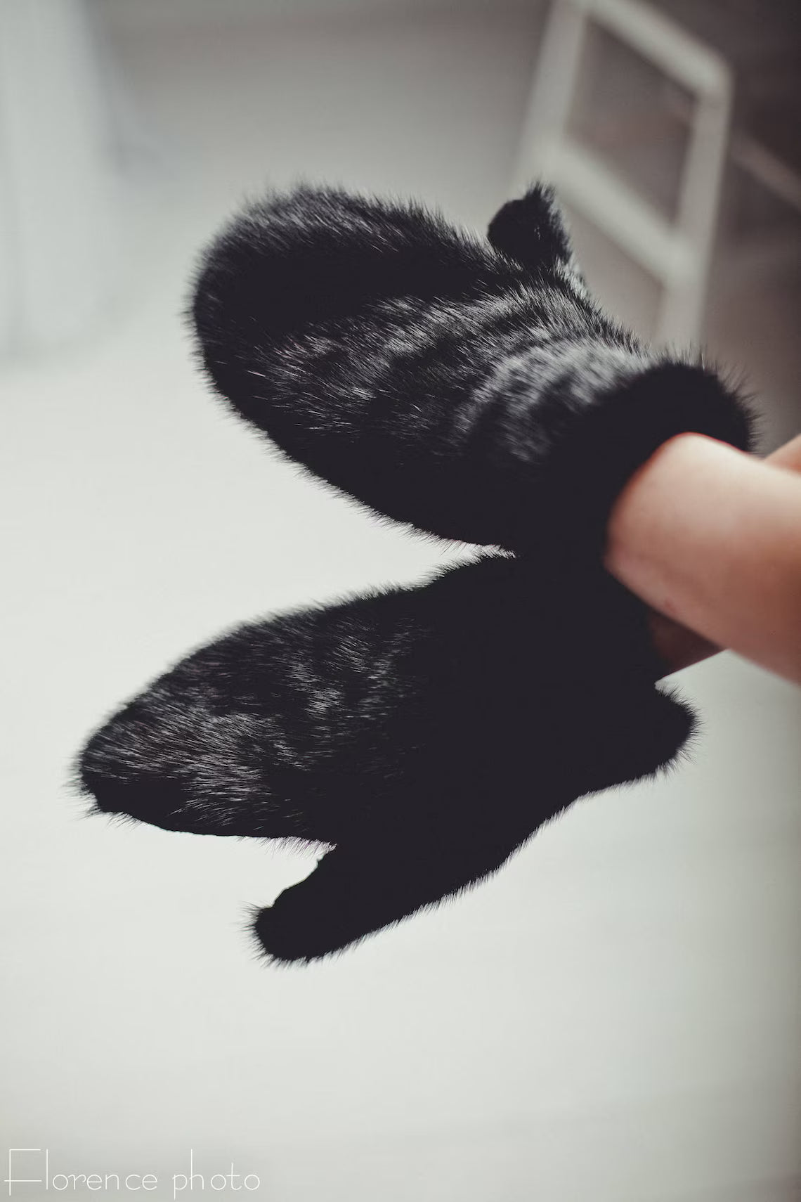 Handmade Black Mink Fur Mittens – Unisex Winter Gloves