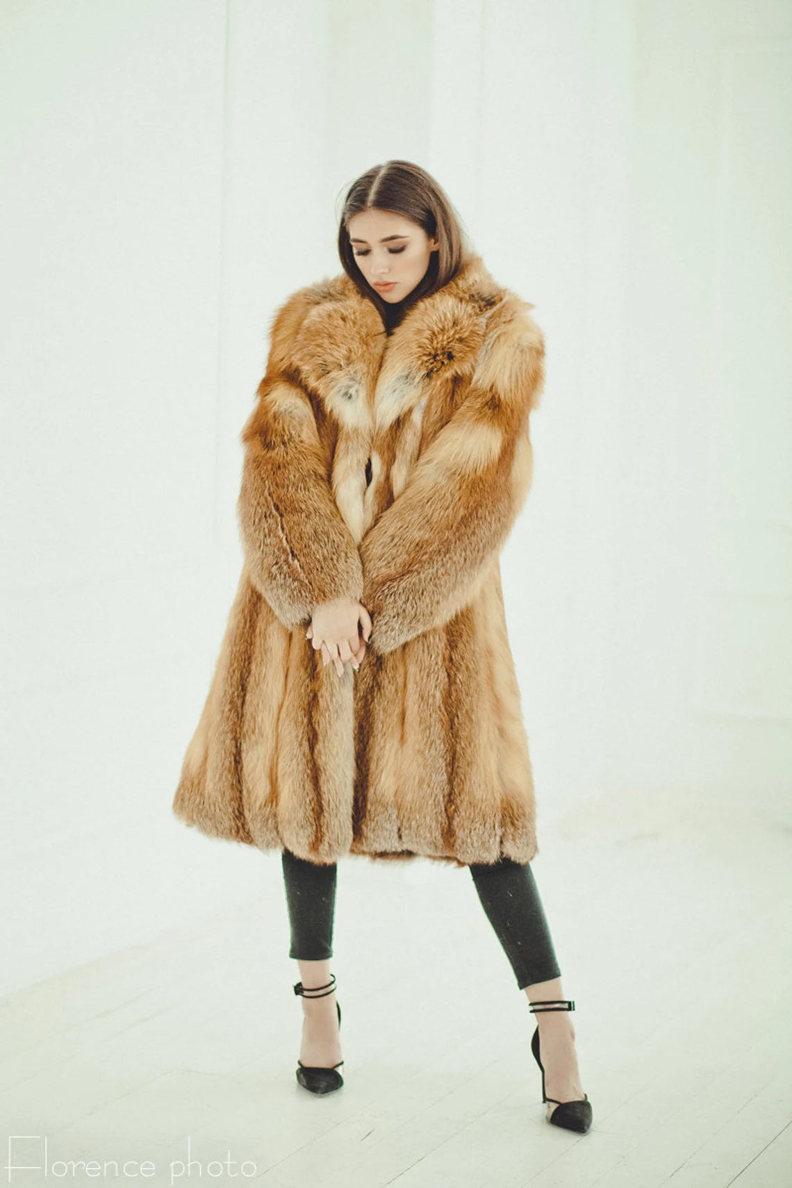 Fox Fur Coat Red | Women's Long Winter Coats | Oversized Fur Jacket | Luxury Gift for Wife