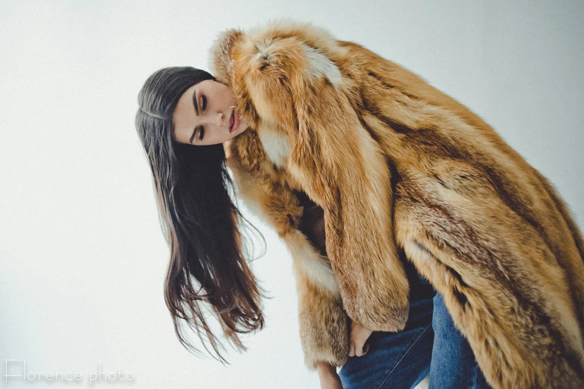 Fox Fur Coat Red | Women's Long Winter Coats | Oversized Fur Jacket | Luxury Gift for Wife