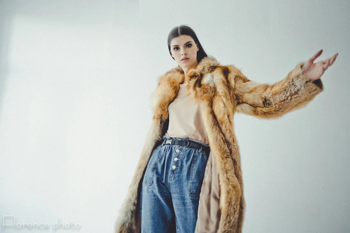 Fox Fur Coat Red | Women's Long Winter Coats | Oversized Fur Jacket | Luxury Gift for Wife