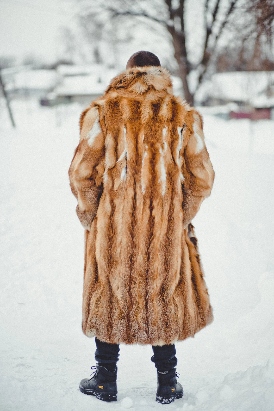 Long Mens Red Fox Fur Coat I Real Fur Outwear I Oversized Fur Coats Male I Luxury gift for men