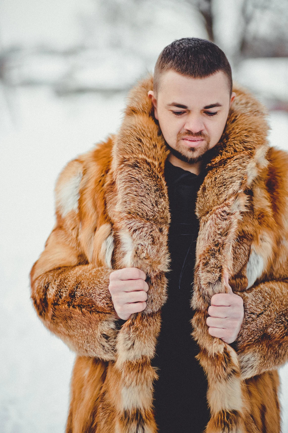 Long Mens Red Fox Fur Coat I Real Fur Outwear I Oversized Fur Coats Male I Luxury gift for men