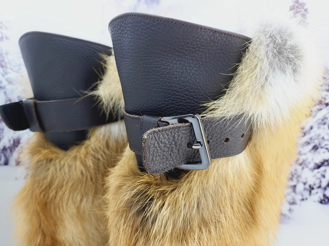 High fox fur long boots, womens genuine red fox fur boots, Furry snow boots