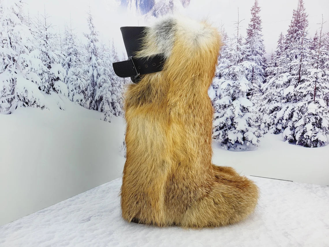 High fox fur long boots, womens genuine red fox fur boots, Furry snow boots