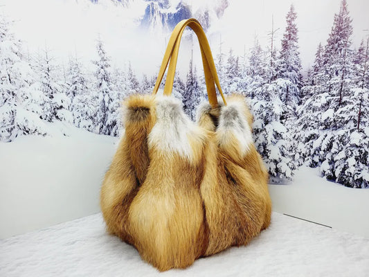 Real red fox fur shopping bag Women genuine fur purse