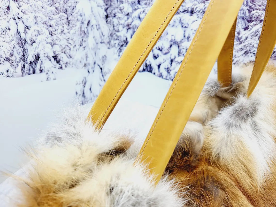 Real red fox fur shopping bag Women genuine fur purse