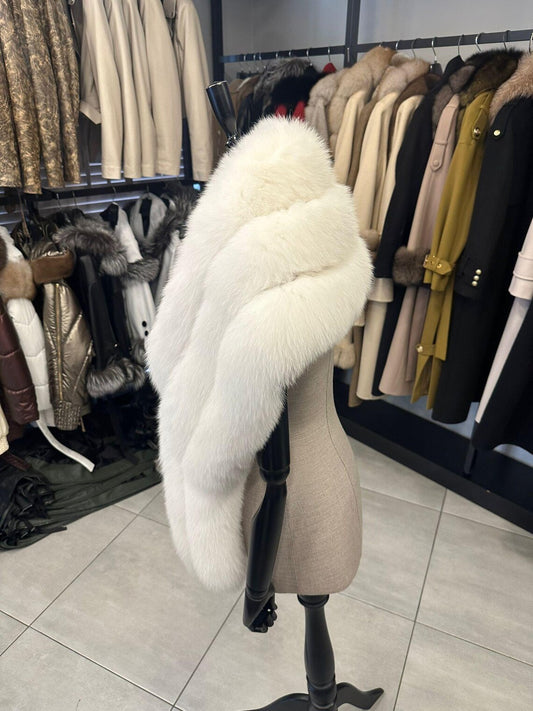 Women Fox Fur Shawl - Women's Fox Fur Cape - Women's Winter Scarf - For Special Occasion - White Fox Fur Shawl