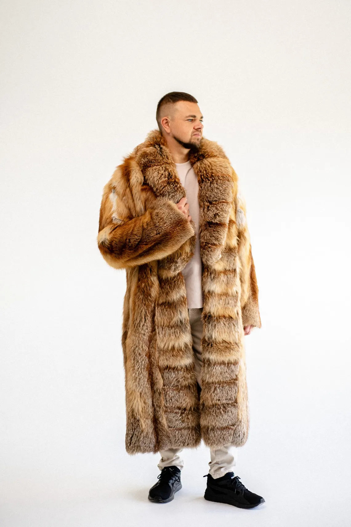 Long Mens Red Fox Fur Coat I Real Fur Outwear I Oversized Fur Coats Male I Luxury gift for men