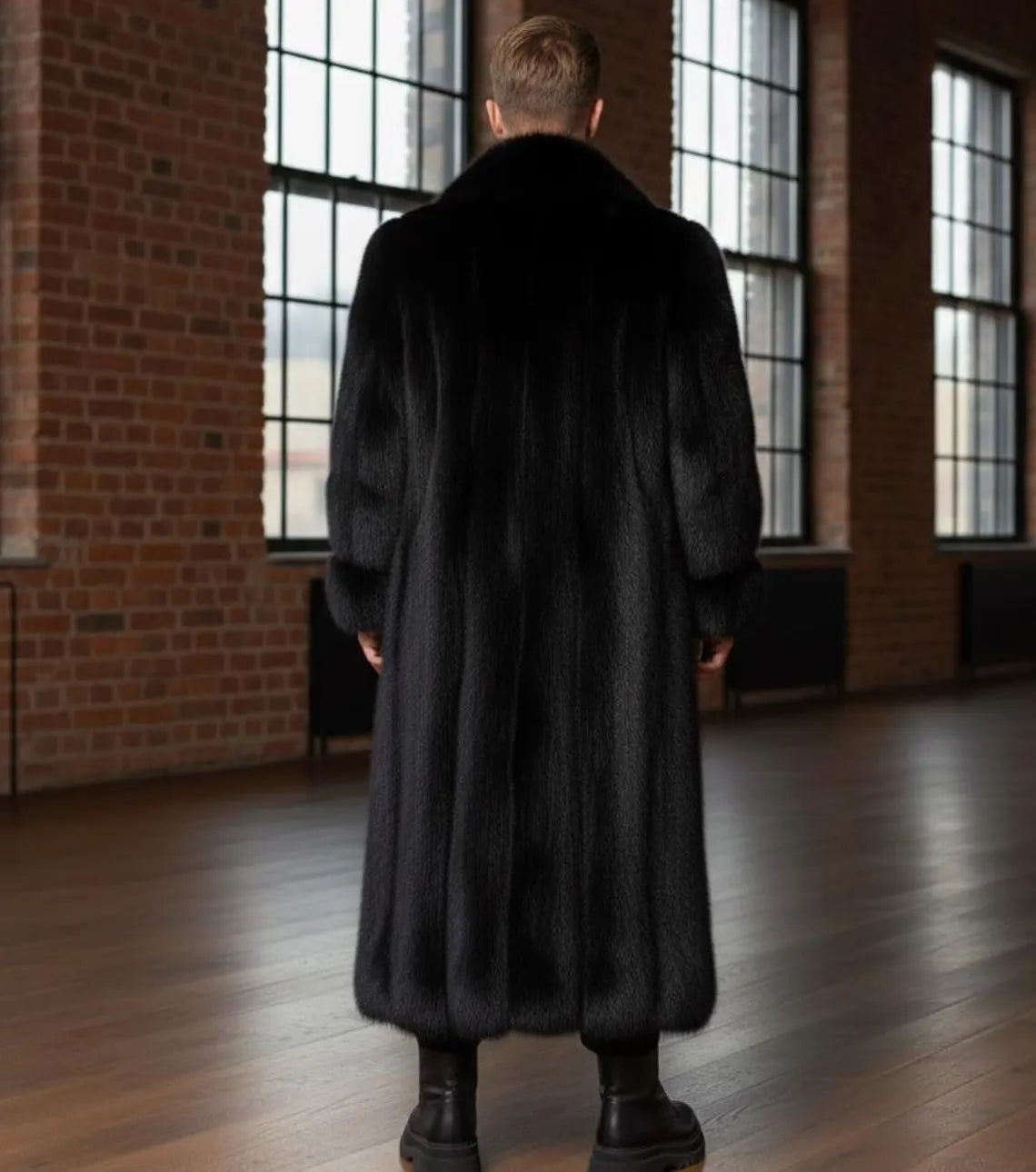 Men’s Luxury Black Natural Pelt Long Coat • Deep-Pile Winter Fur Overcoat • Full-Length Heavy Plush Men’s Jacket • High-End Designer Cloak